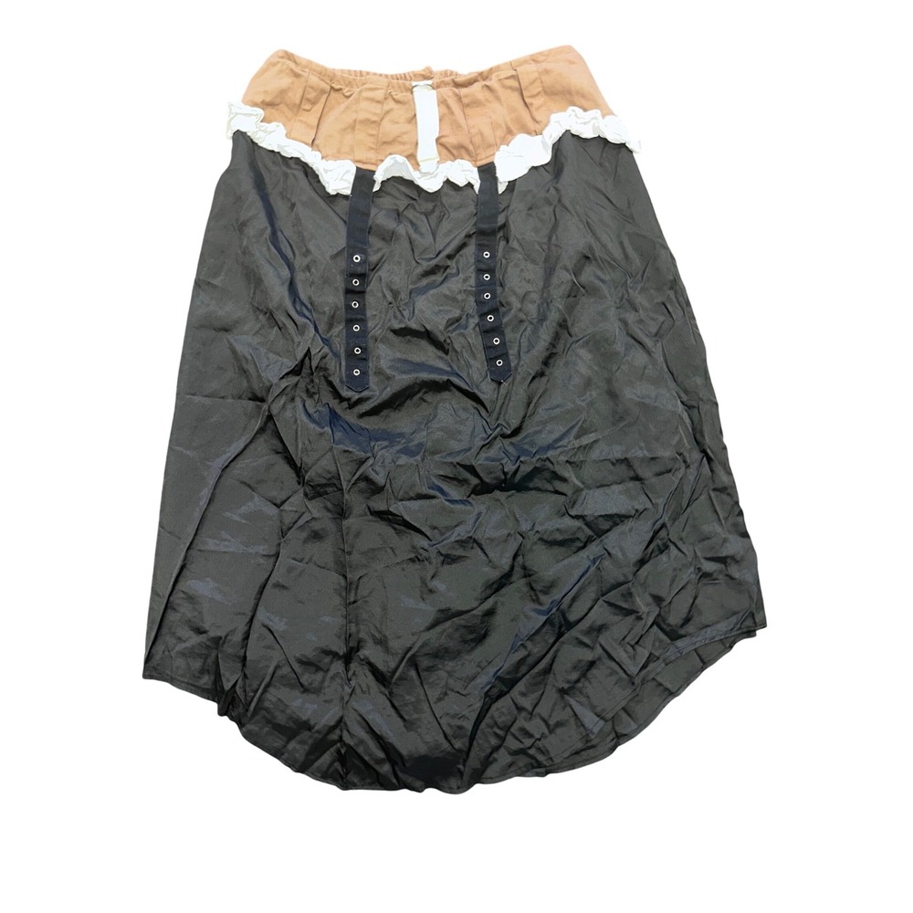 Funhouse Steampunk Maxi Skirt Black Tan Ruffle Grommet Strap Rayon Womens Medium